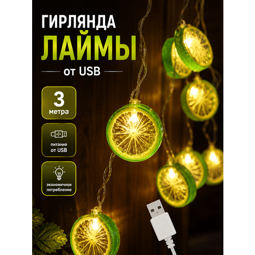 фото Гирлянда гирляндика "лаймы", 3 м, 20 насадок, тёплое свечение от usb ledream