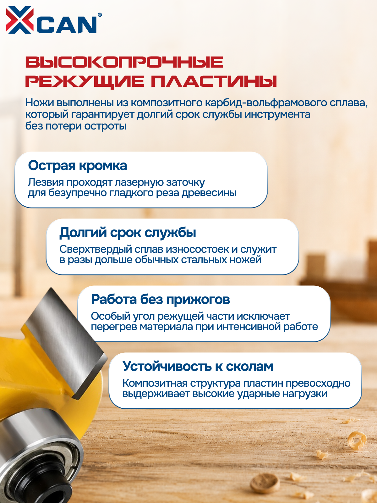 Фреза кромочная фальцевая XCAN 8×31,8×13×55 мм по дереву, хвостовик 8 мм, с опорным подшипником, твердосплавная — фото 1