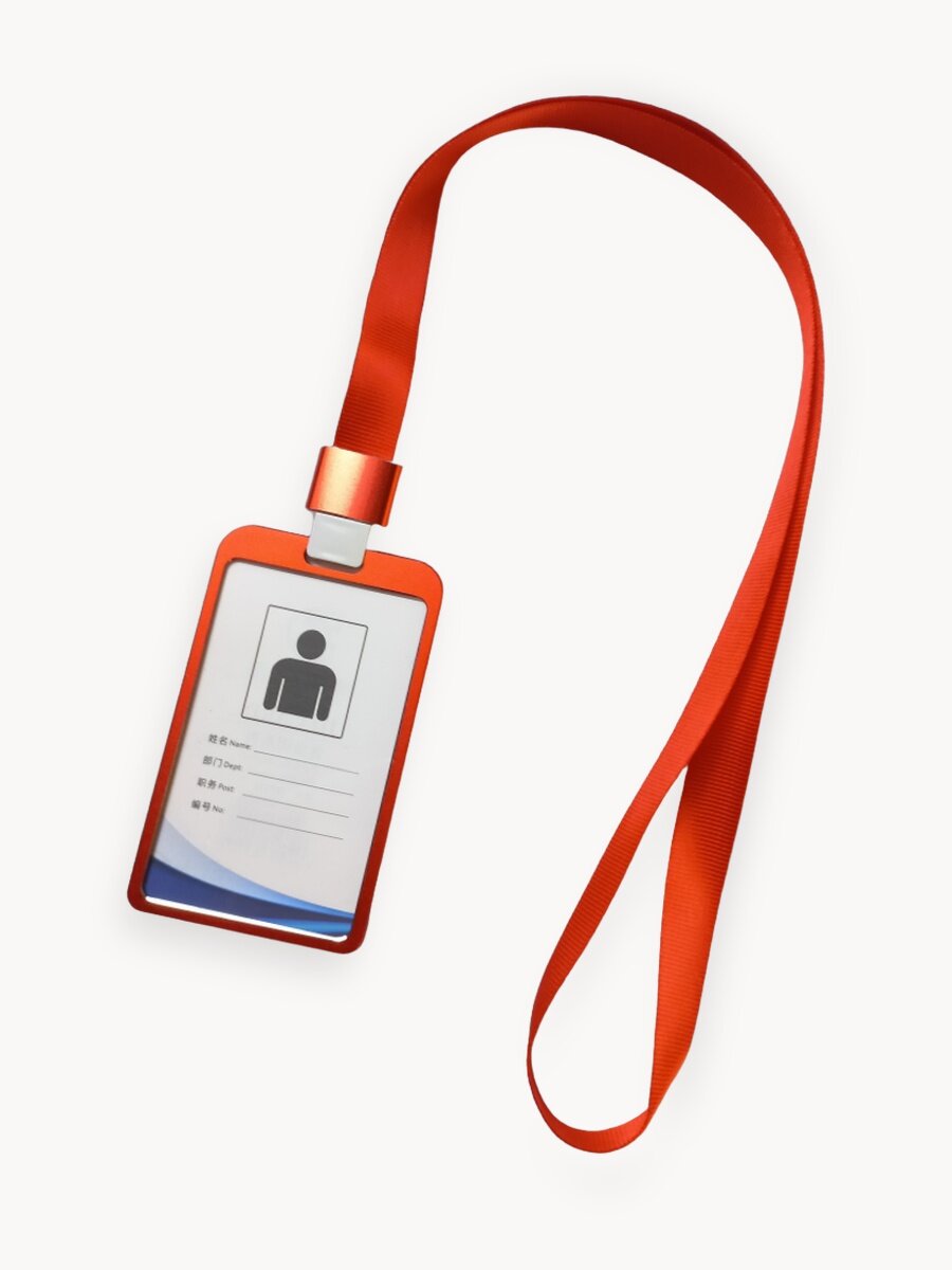 Чехол для пропуска, бейдж на ленте, бейдж для офиса вертикальный (красный)