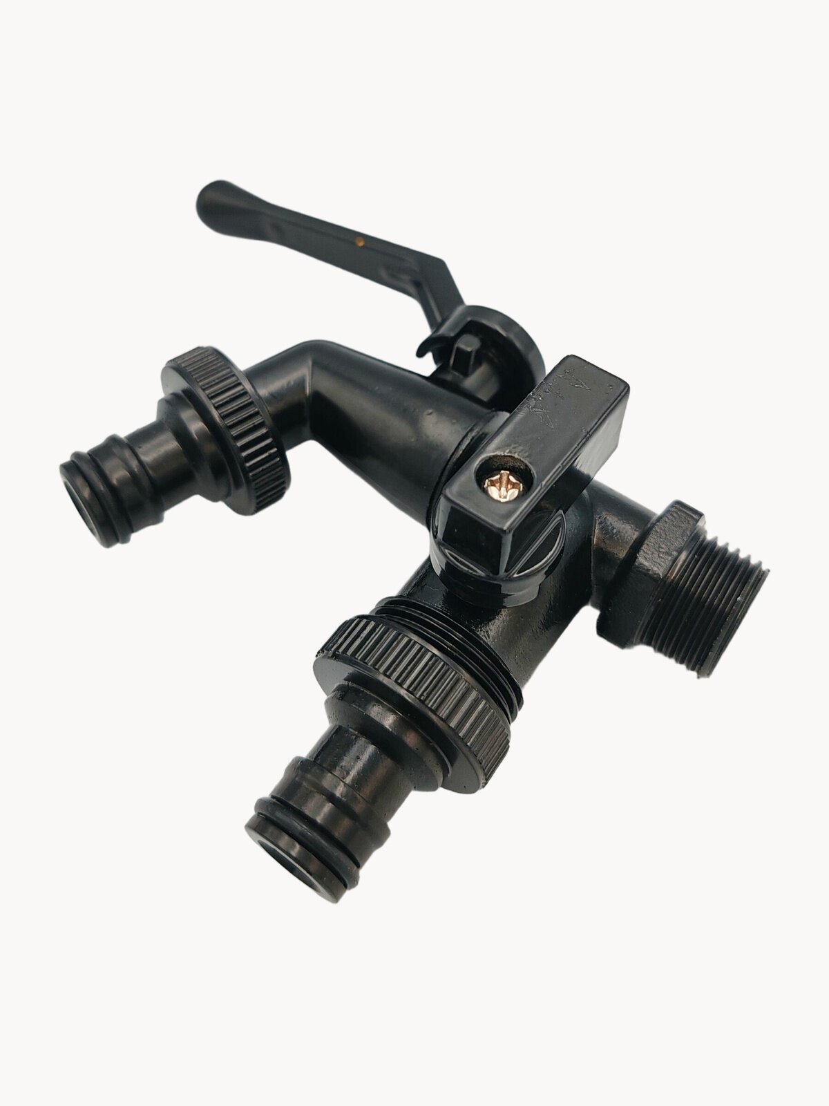 Кран водоразборный черный универсальный двойной металлический (Нар) - 1/2" (штуцер быстросъём)