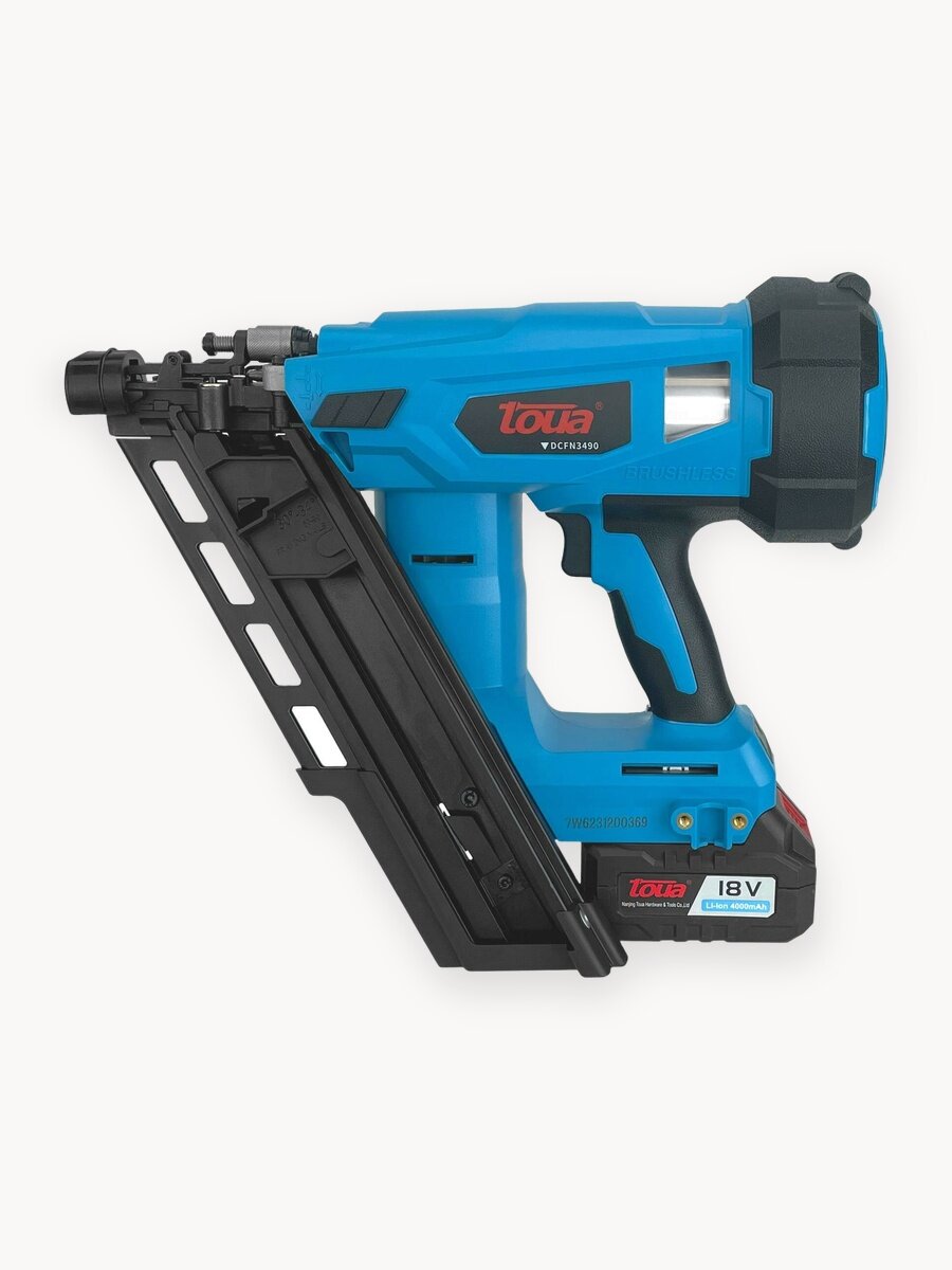 Аккумуляторный гвоздезабивной пистолет по дереву TOUA DCFN3490 для гвоздей длиной 50-90 мм