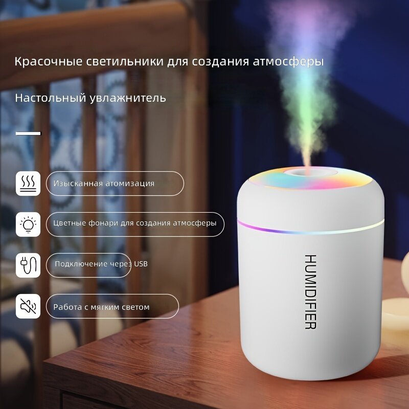Умный увлажнитель воздуха с ароматизацией и RGB подсветкой, белый, 1 шт, работа от USB, управление через приложение, прохладный туман, пустой флакон для эфирных масел, без аромата, для дома и автомобиля