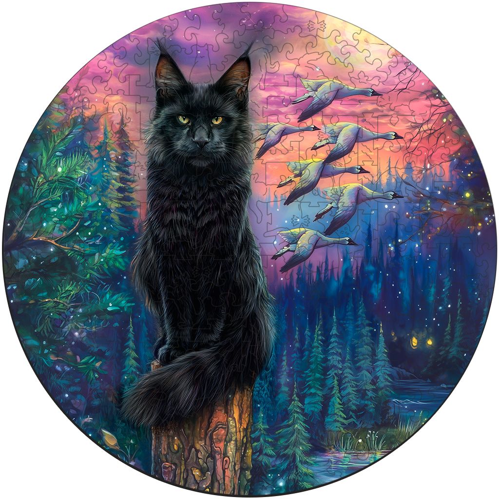 Деревянный пазл "Кот Баюн", 30х30см, 200 деталей / Фигурный / Подарок для взрослых и детей