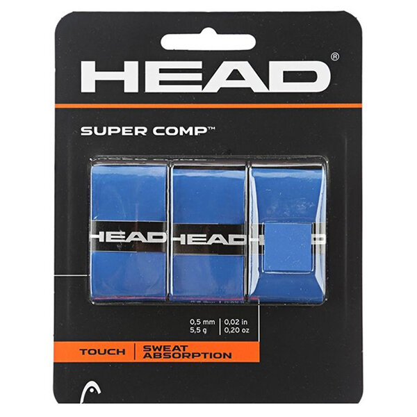 Овергрип HEAD Super Comp x3 285088, для большого тенниса, полиуретан, 1м, 3 шт, синий