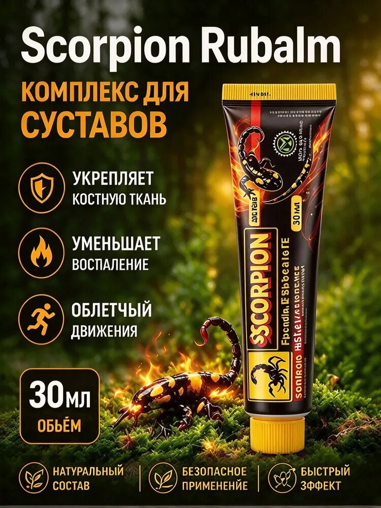 Scorpion Rubalm: Крем для суставов, коленей и позвоночника, обезболивающая мазь от боли в спине и мышцах, 30 мл