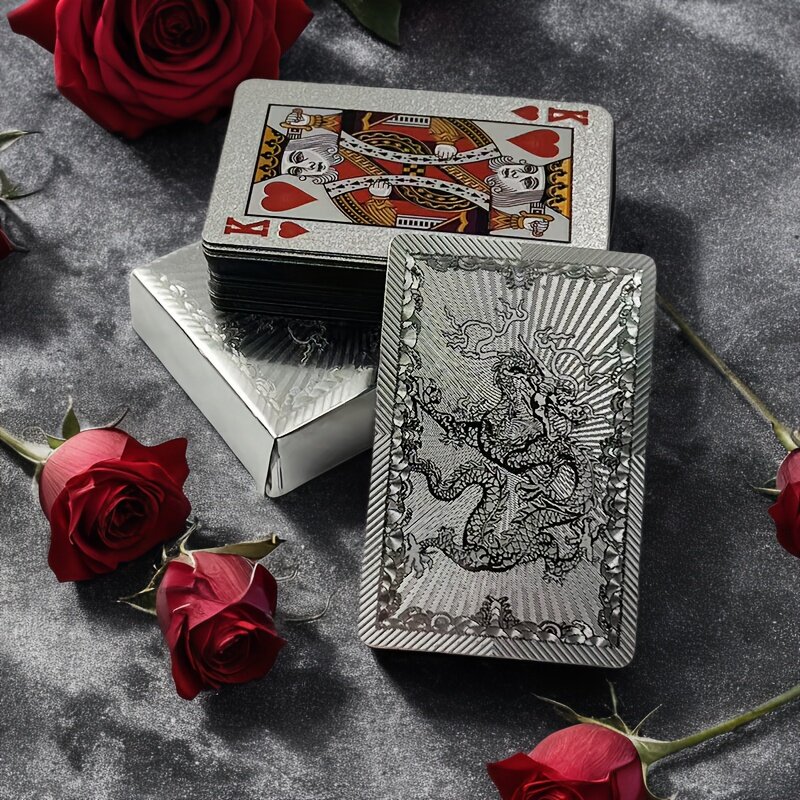 Игральные карты пластиковые с узором «Серебристый дракон