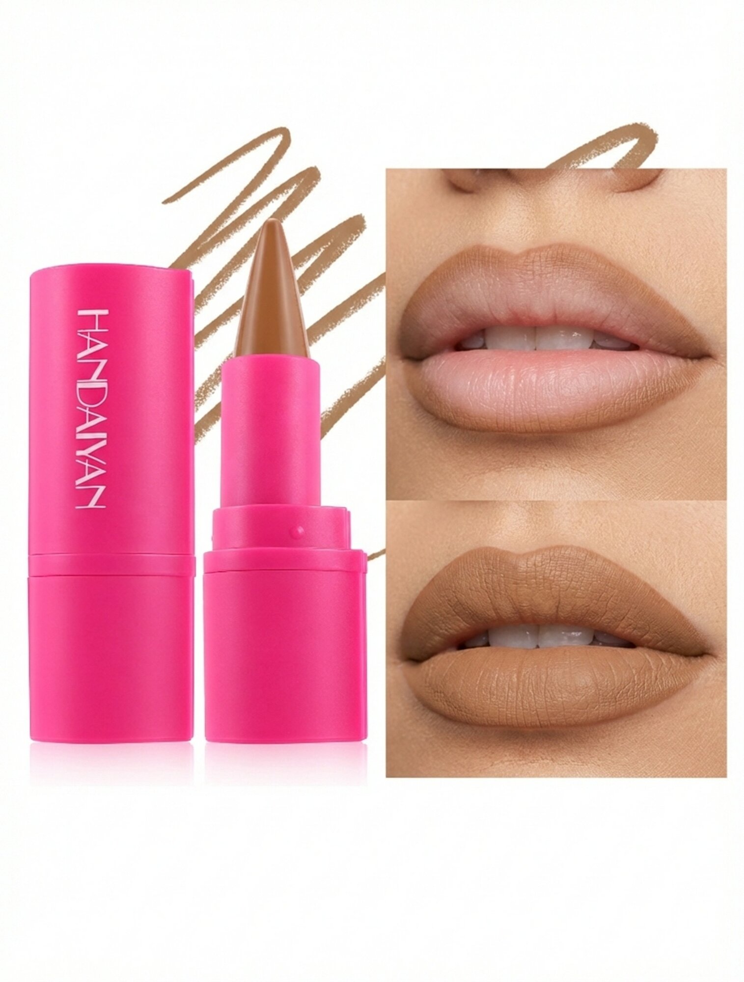 Помада-карандаш HANDAYAN, для губ, бежевая, 2 в 1, карандаш и помада