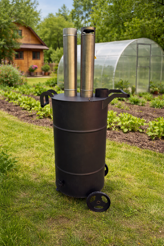 Изображение товара Печь для сжигания мусора 160 литров с дымоходом и колосником, сталь 1,5 мм, усиленная , садовая печь для дачи