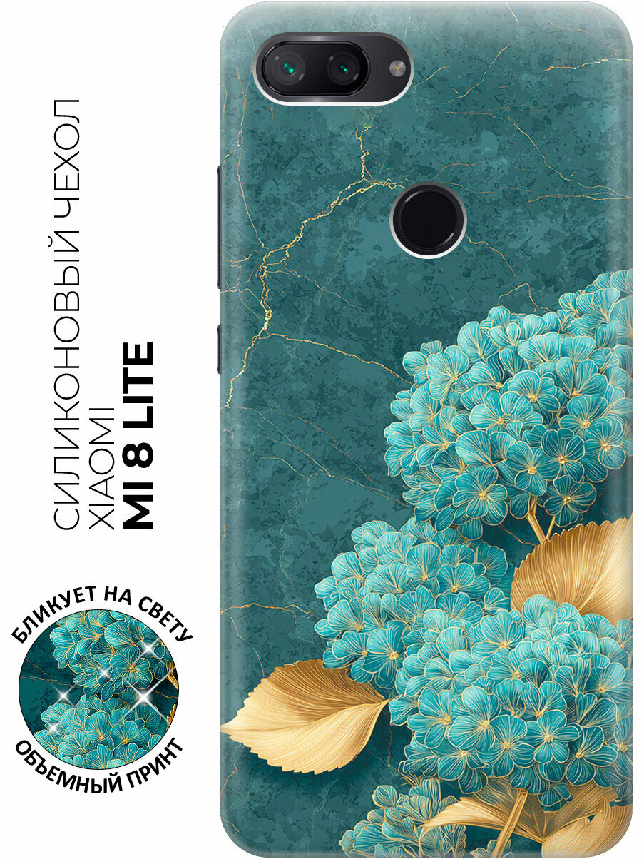 Силиконовый чехол на Xiaomi Mi 8 Lite с принтом "Мраморная гортензия"