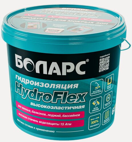 Изображение товара Боларс ГидроФлекс мастика эластичная полимерная, гидроизоляция (6кг)