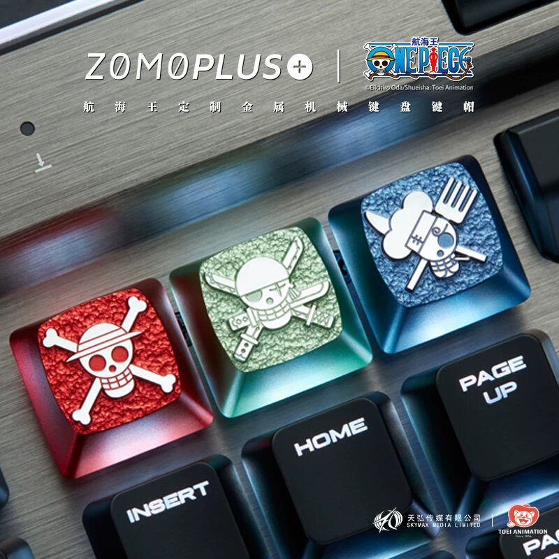 ZOMO One Piece Стройный Шапка Трио Клавиатурная Капка, Включает Луффи Зоро Нами Премиум Металлические Клавиши для