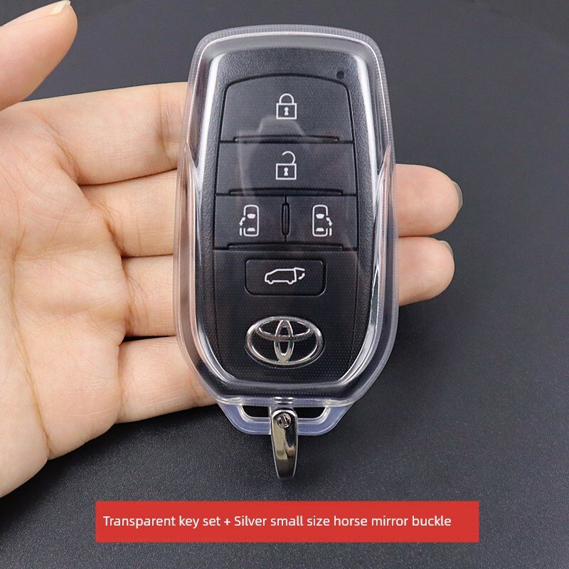 Ключевой брелок-чехол для Toyota Sienna 2021-2026 - прозрачный, с серебряным маленьким седлом