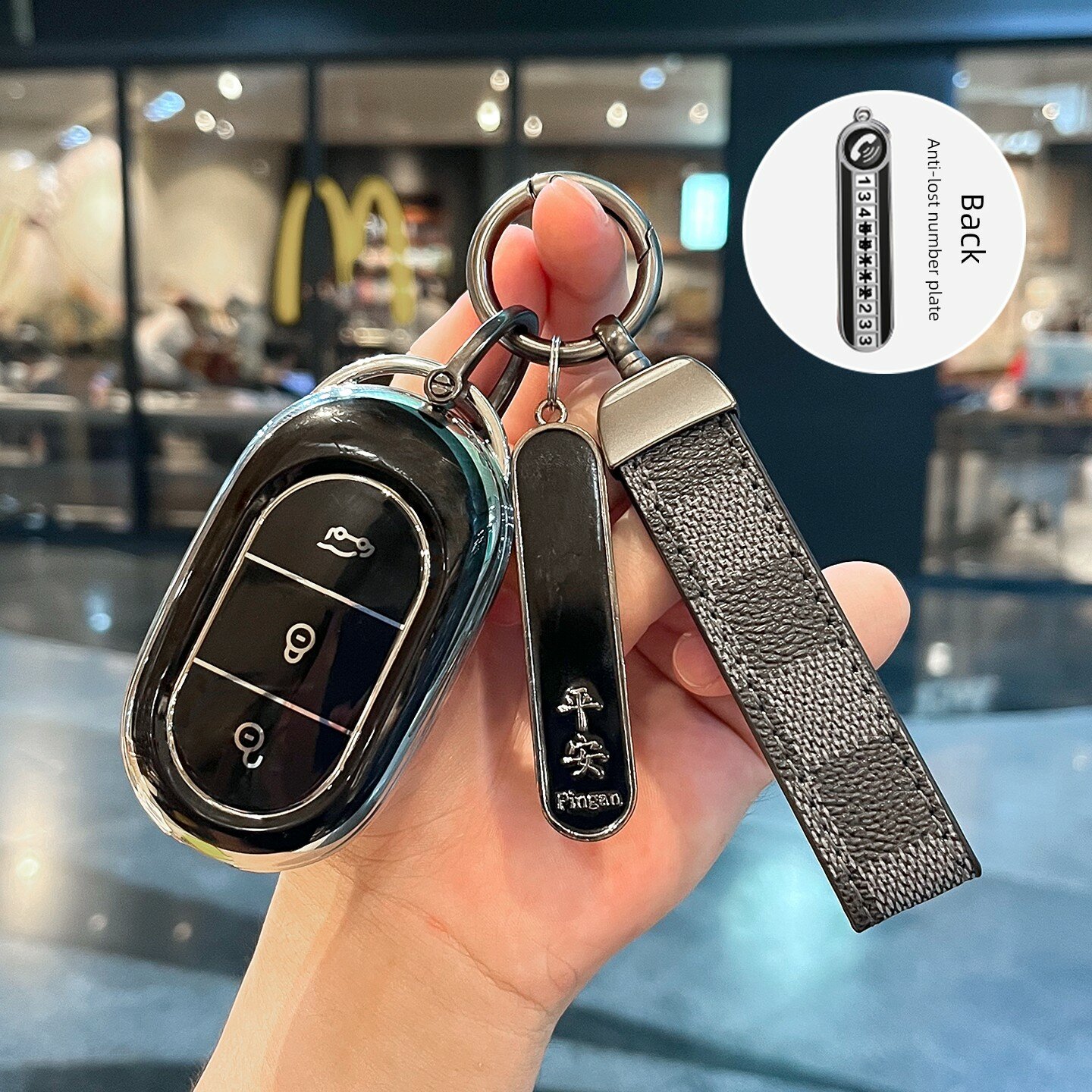 Премиум-чехол для ключей Zeekr L6/LS6/LS7/L7/L9, черный с клетчатым замком и безопасной номерной табличкой