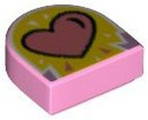 Деталь Lego 24246pb004 Tile, Round 1 x 1 Half Circle Extended with Coral Heart on Yellow Background Pattern