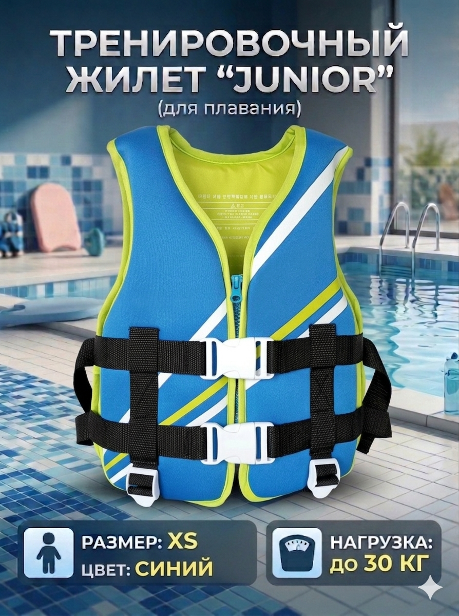 Жилет тренировочный Junior "JR-Q0119" для плавания, размер XS, синий, нагрузка 20-30 кг, неопрен и пенополиэтилен