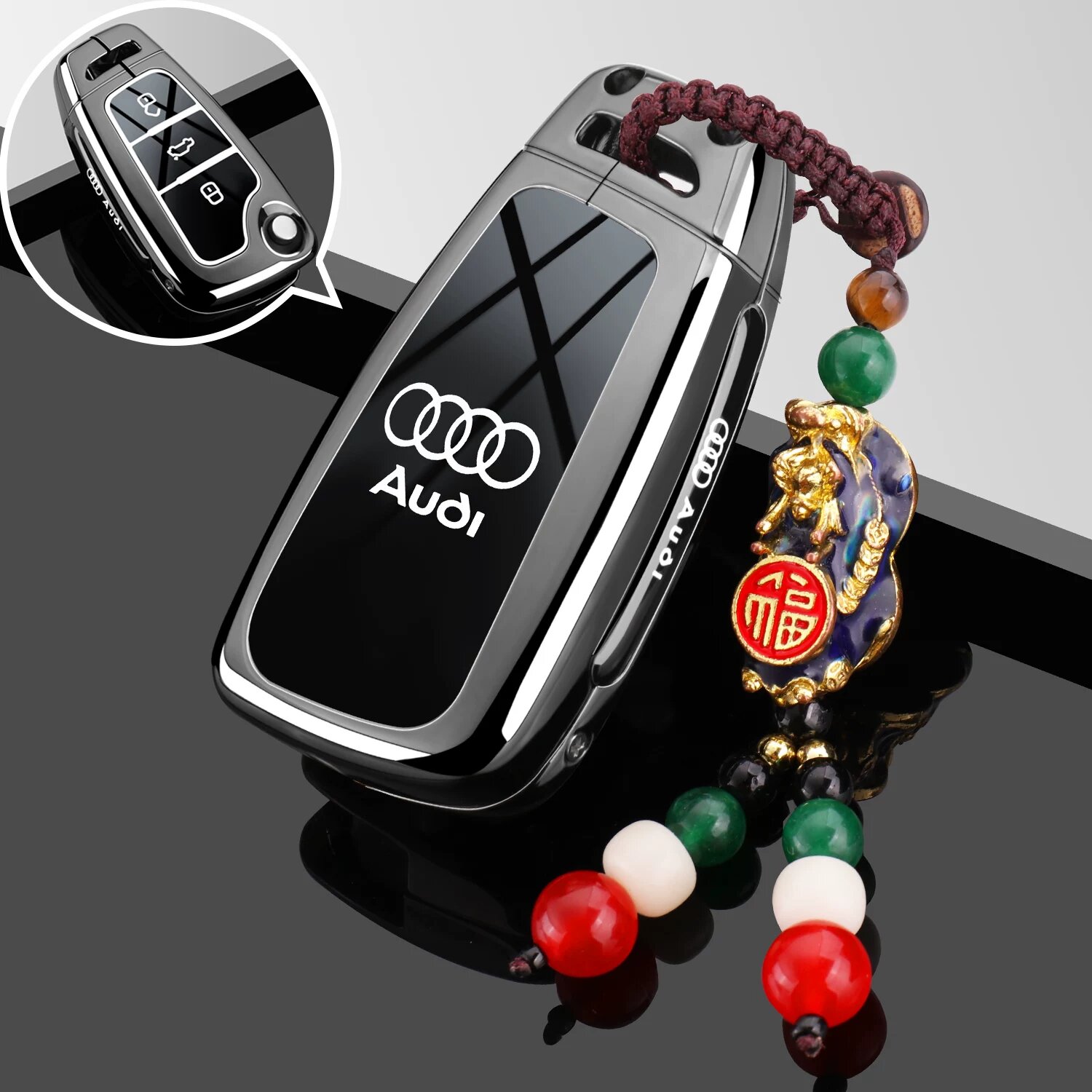 Складной чехол для ключа Audi с эмблемой, темно-серый, с температурно-чувствительным панголин-дизайном для моделей Q3,