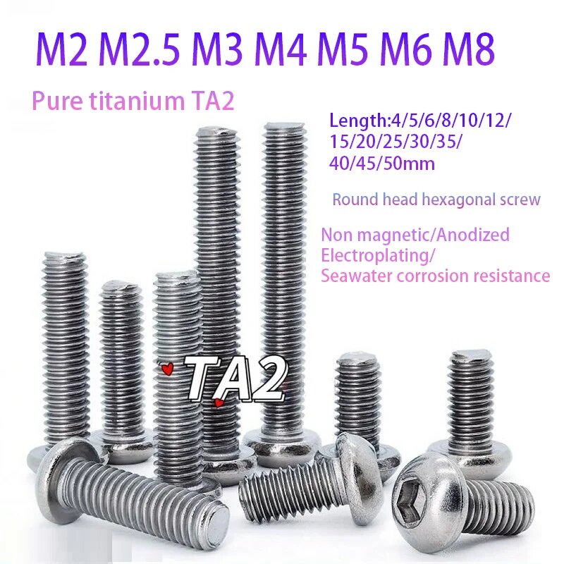 Винты титановые TA2 шестигранные M5x12, 10 шт.