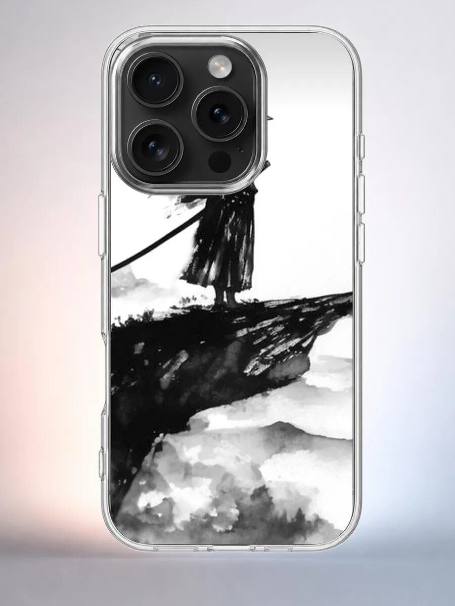 Чехол iPhone 15 Pro Самурай тушь силиконовый прозрачный