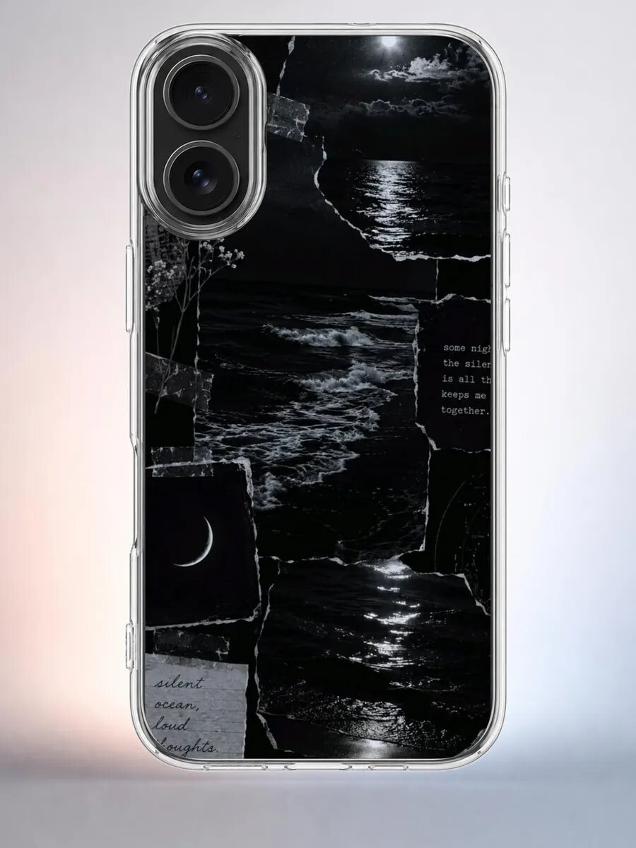 Чехол iPhone 16 тёмный океан силиконовый прозрачный