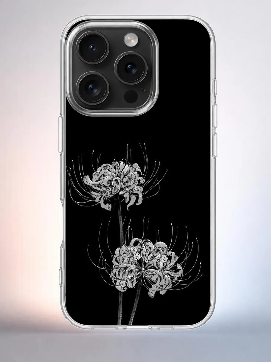 Чехол iPhone 15 Pro паучья лилия силиконовый прозрачный