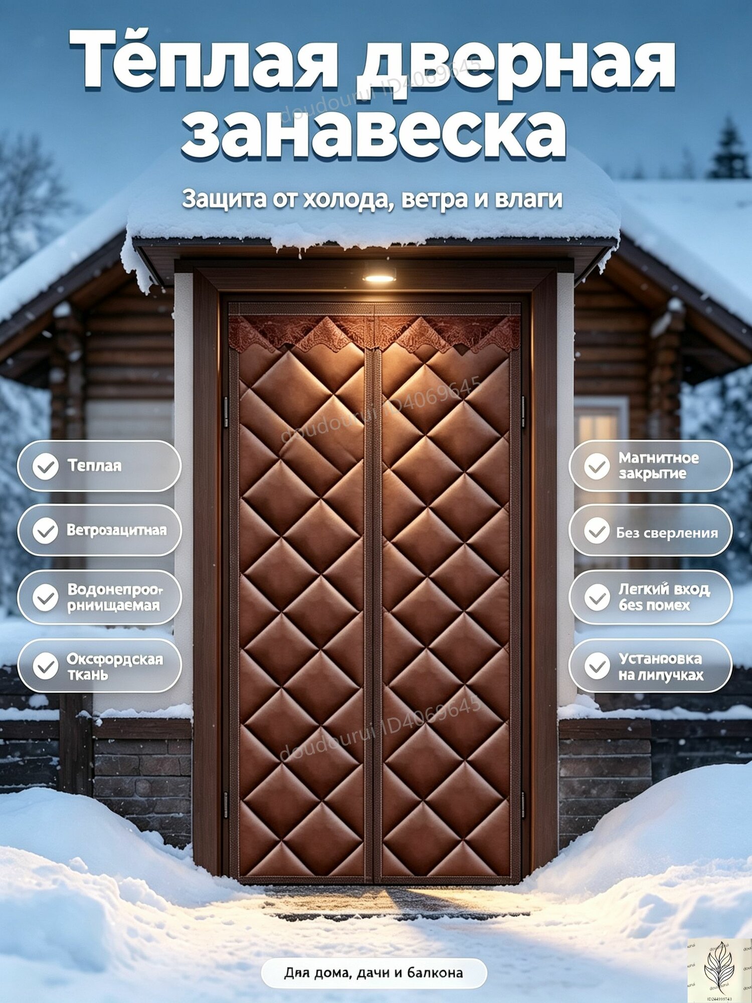 Занавеска на дверь 120x220 см темно-коричневый