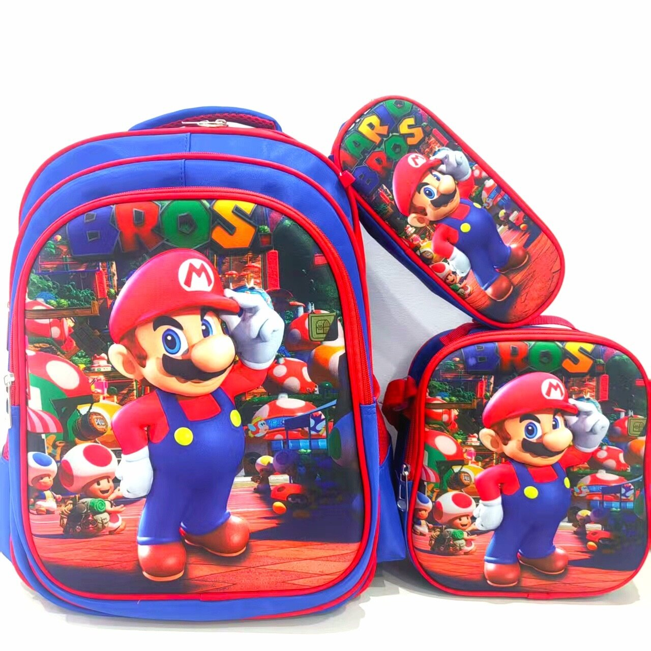 Рюкзак Mario + рюкзак для еды + школьный портфель для ручек5 в 1 ортопедический ранец для девочек 1 класса, полный набор аксессуаров, водоотталкивающи