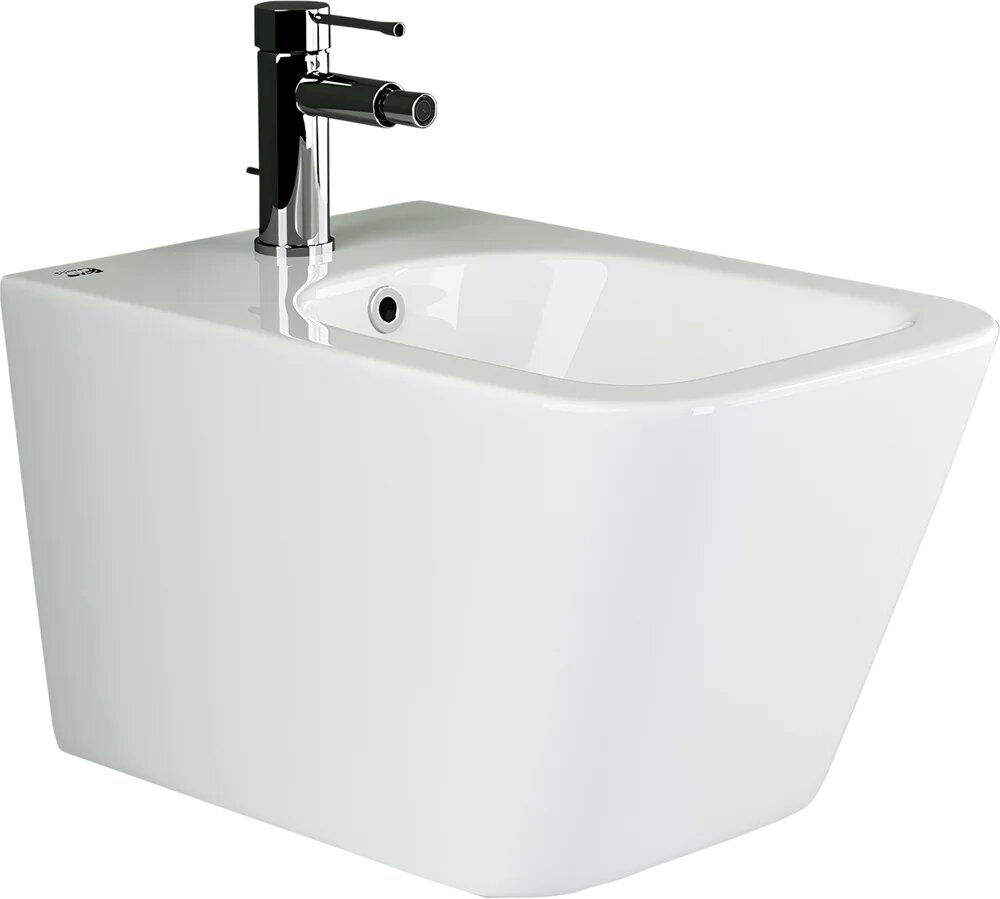Биде подвесное Ceramicanova Метрика (Metric) CN3008 белое, глянцевое, фарфор, прямоугольное, со встроенным сливом-переливом, с донным клапаном