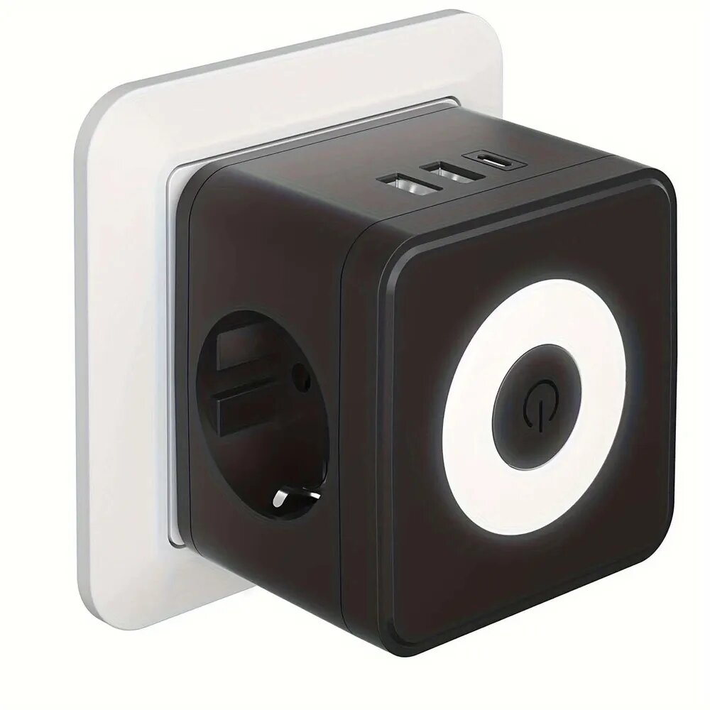 HITRENDS Умная розетка с USB и Type-C, 2 евроразъема + светодиодная подсветка быстрая зарядка устройств