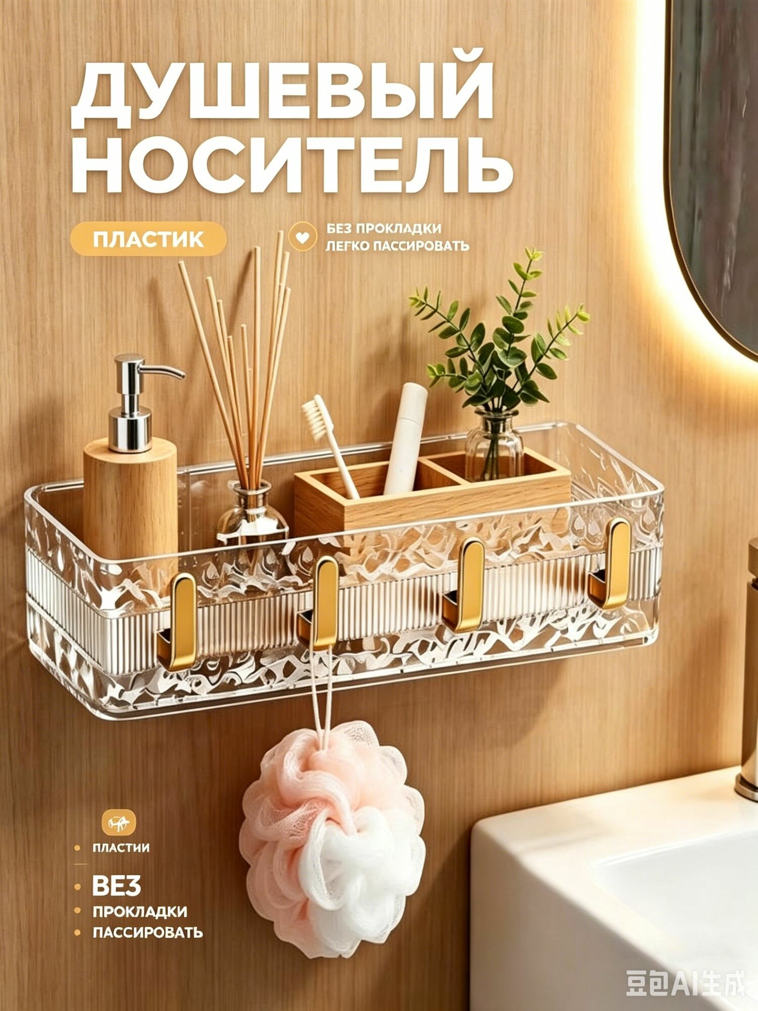 Oseller Полка для ванной Настенная Прямая, 13х28х6 см, 1 шт.