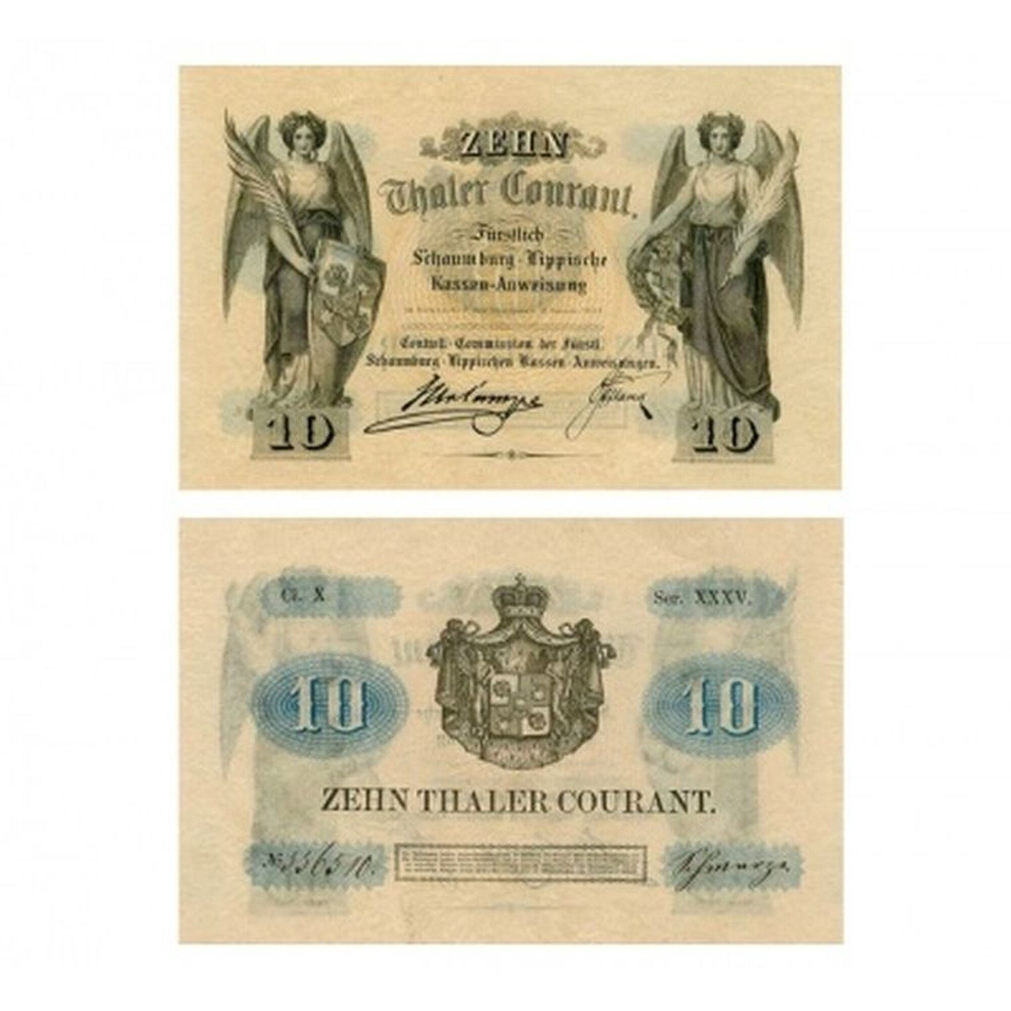 Банкнота бестмани "10 талеров", Германия, 1857, бумага с водяными знаками, 140x90 мм
