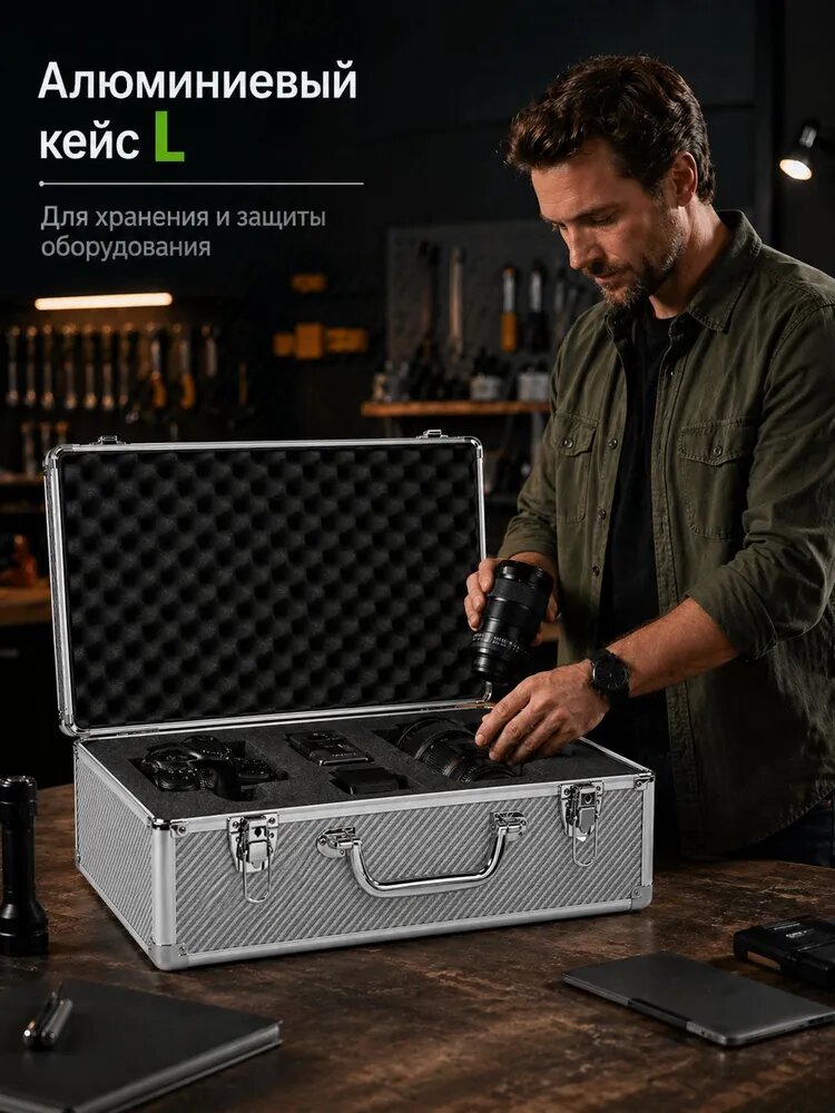 Алюминиевый ударопрочный кейс L 420x290x150 мм с ЕРЕ-пеной внутри для инструментов и оборудования — фото 1