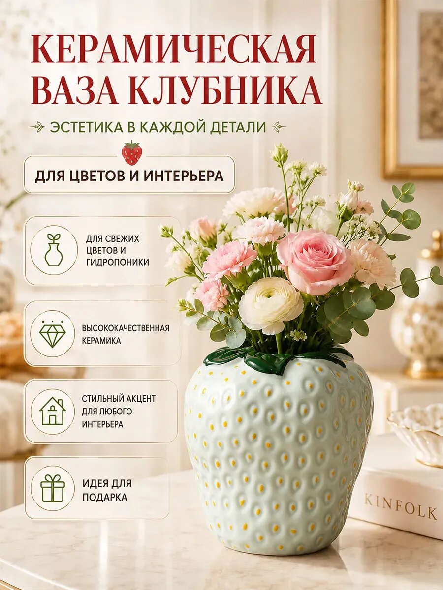 Ваза для цветов бирюзовая клубничка 19*17 см