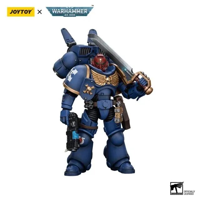 Подвижная фигурка JOYTOY Warhammer 40K 1/18 Action Figures Ultramarines Jump Pack Intercessors Sergeant with plassma pistol and power sowrd