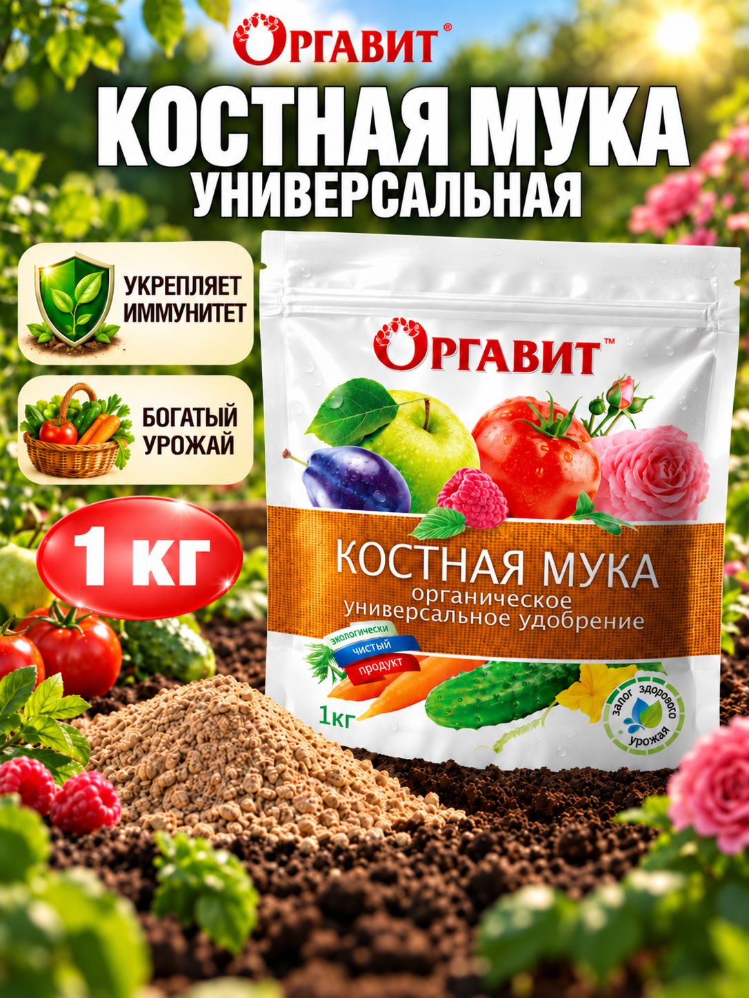 Костная мука Оргавит универсальное удобрение 1 кг.
