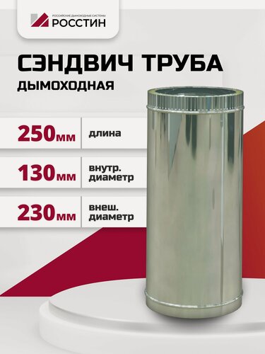 Изображение товара Труба сэндвич для дымохода изолированная L250 двухконтурная D130-230 (304-0,5/430-0,5) росстин
