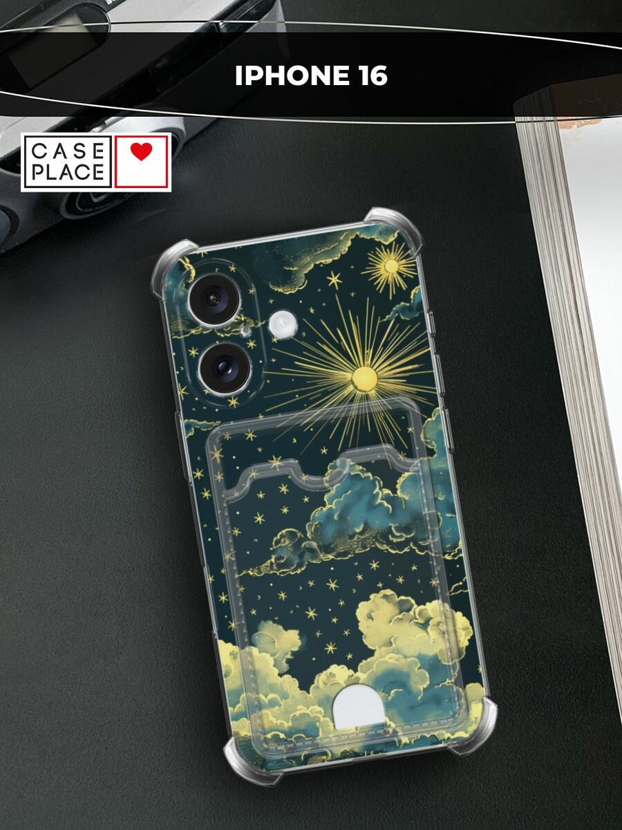 Чехол на Apple iPhone 16 (Айфон 16) с картой и принтом Звездное небо и облака