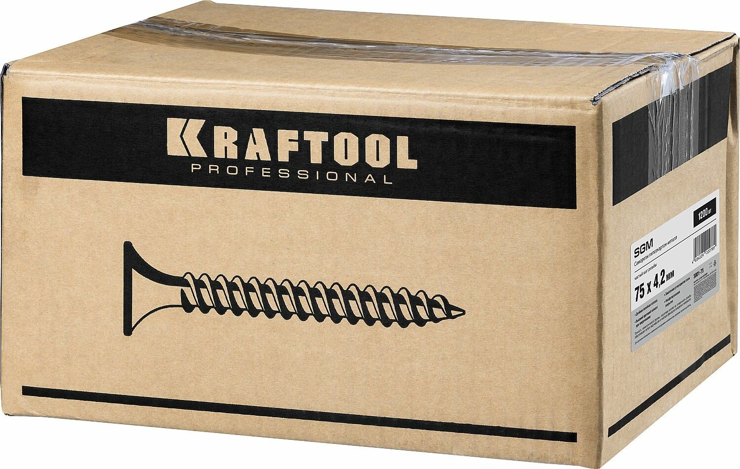 KRAFTOOL СГМ, 75 х 4.2 мм, фосфатированное покрытие, 1200 шт, саморез гипсокартон-металл (3001-75)