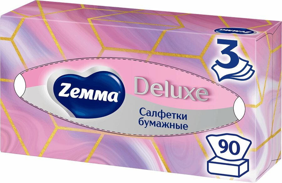 Салфетки бумажные ZEMMA Deluxe Design 3 слоя, в ассортименте, 90шт, (3 шт)