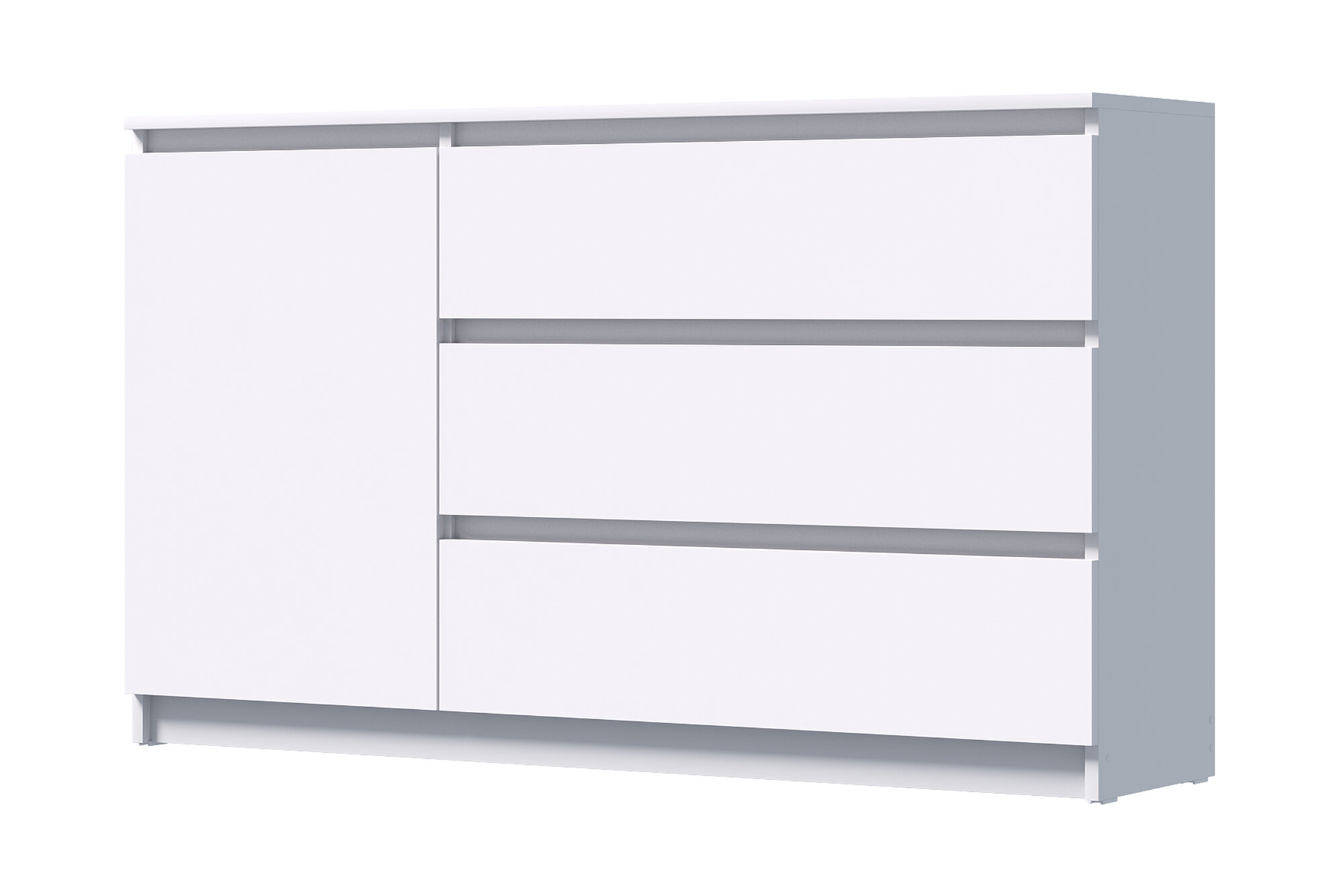 Комод для одежды Нонтон Вега, 75.5x32.4x127.8x см, 1 дверь и 3 ящика, Белый гладкий