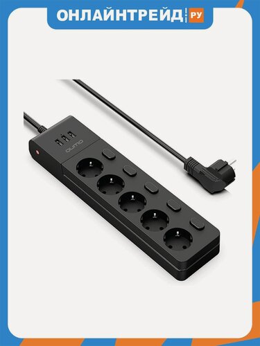 Изображение товара Сетевой фильтр Qumo Power Bar PRO 6SP4U (P-0006)(5 розеток, 3*1,0мм, 3xUSB, 2м) черный