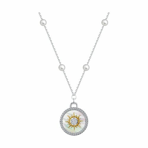 фото Колье diamant online, серебро, 925 проба, родирование, перламутр, жемчуг, фианит, длина 45 см., белый