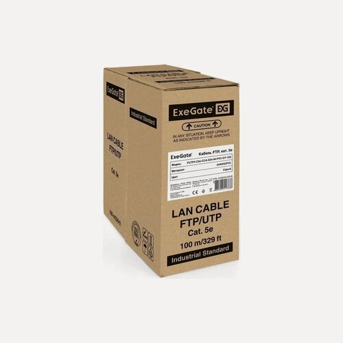 Изображение товара Кабель ExeGate FUTP4-C5e-CCA-S24-IN-PVC-GY-100 FTP 4 пары кат.5e CCA, 0.5мм (24AWG), экран, 100м, серый, PVC