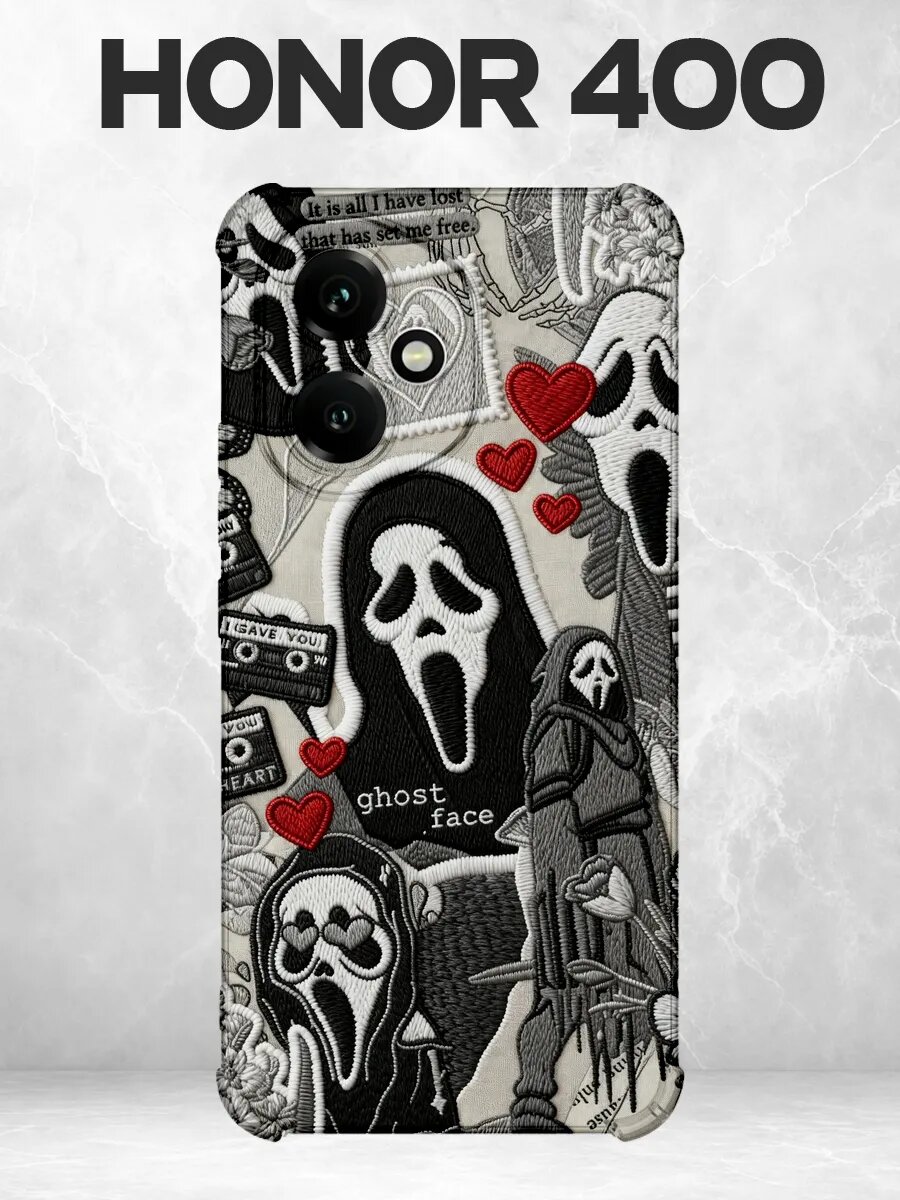 Чехол на Honor 400 с принтом Черно-белый коллаж Ghostface