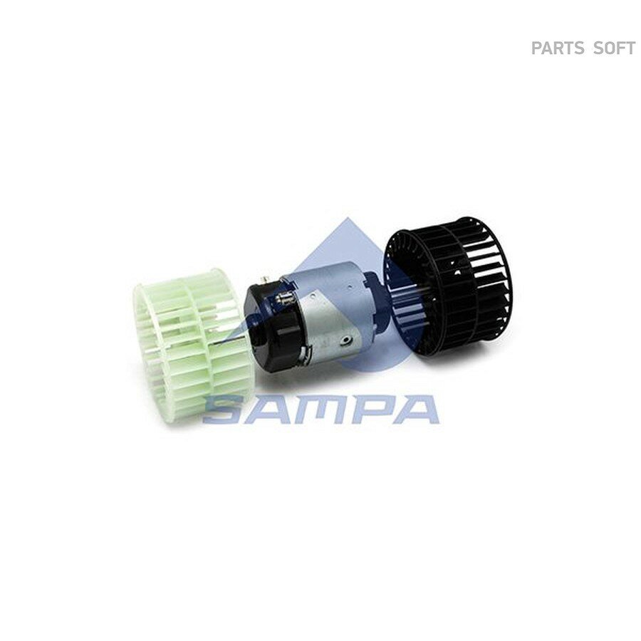 Мотор отопителя MAN M/F 90, L/M 2000, Volvo 10/12, FL 608-619, FL 6, -- chassis B264999 FL 7, FS 7, FLC, MB BM 357/612, прим. в т. ч. на МАЗ с крыльчаткой от официального дистрибьютора, SAMPA, артикул 033435