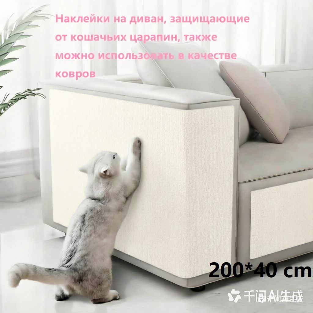 Коврик для когтеточки кошек с клейкой основой, 200*40 см, полиэстер, 1 шт.