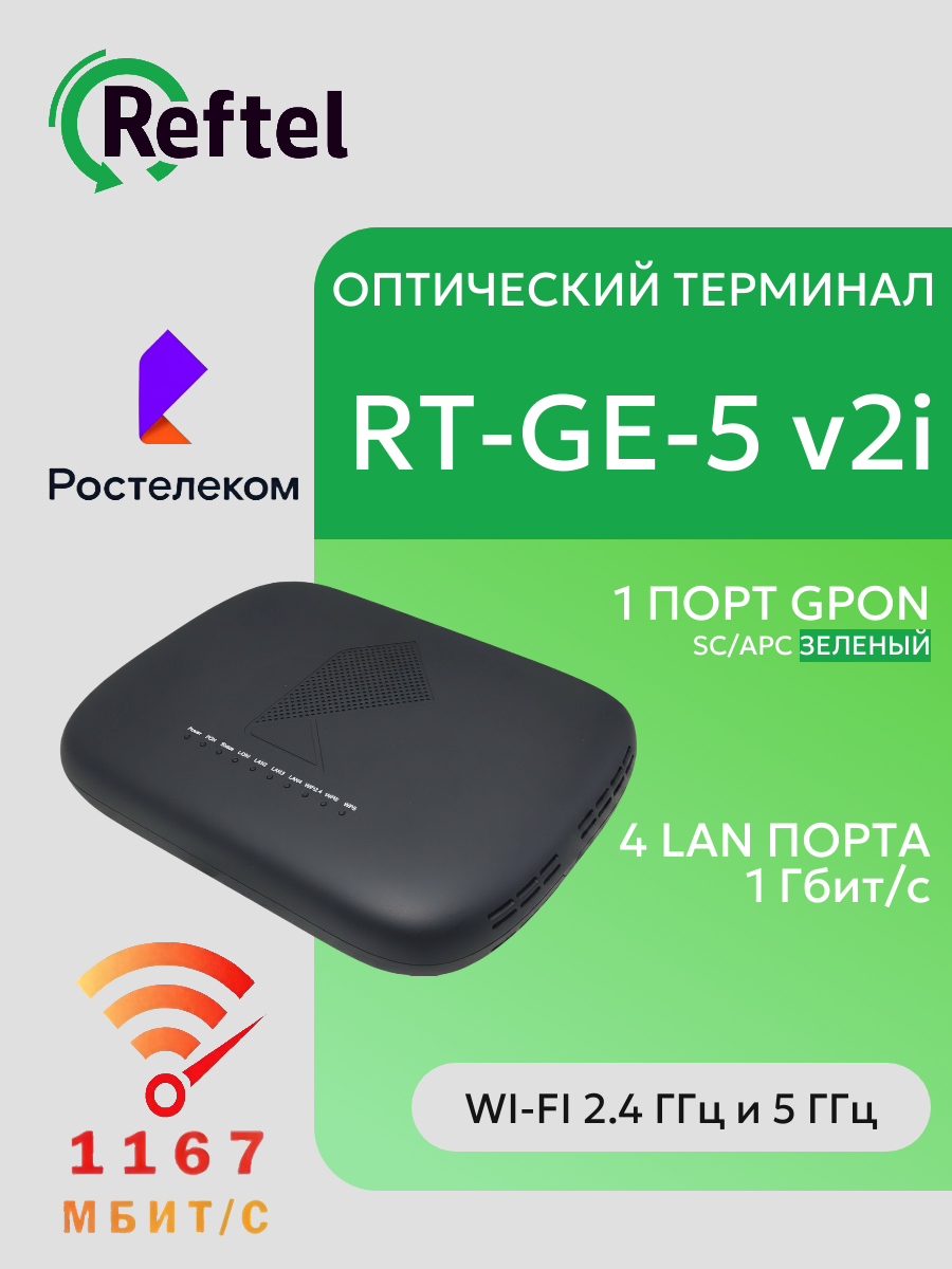 GPON оптический терминал RT-GE-5 v2i гигабитный двухдиапазонный Wi-Fi 2.4ГГц 5ГГц