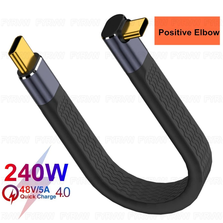 USB4.0 Elbow 40 Гбит/с Кабель 240 Вт PD3.1 USB C — Type C Кабель Thunderbolt 40 Гбит/с Кабель для передачи данных FPC 5A Шнур Power Bank для быстрой зарядки