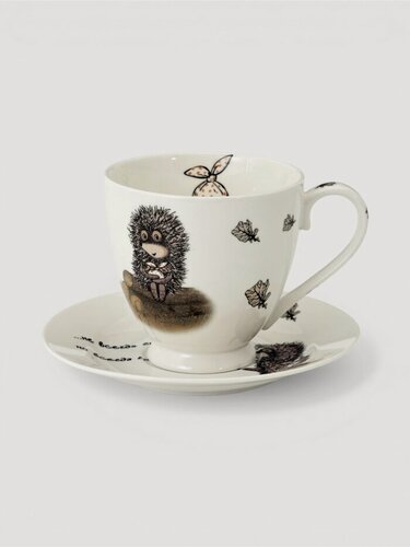 Изображение товара Чайная пара коралл «Ёжик в тумане», 400 мл, фарфоровая, белая