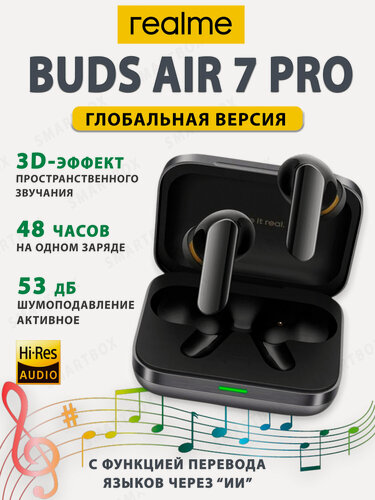 Изображение товара Наушники беспроводные Realme Buds Air 7 Pro, с шумоподавлением в чёрном цвете