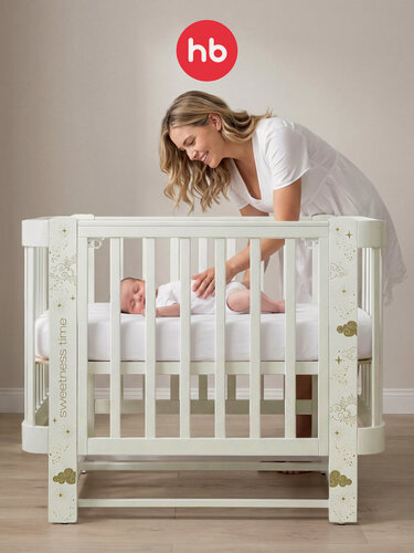 Изображение товара 95026, Кроватка для новорожденных трансформер от 0, Happy Baby MOMMY LOVE, с маятником, с расширением, молочная